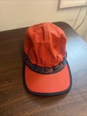 Kavu Orange Canvas Strapback Hat with Patterned Trim